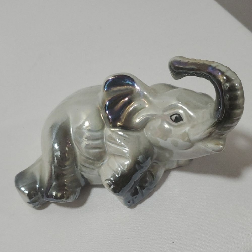 Silver and Blue Ceramic Elephant Sculpture